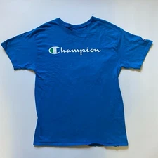 Champion t-shirt Mens size M Blue big C logo Cotton Short Sleeve Tee preppy