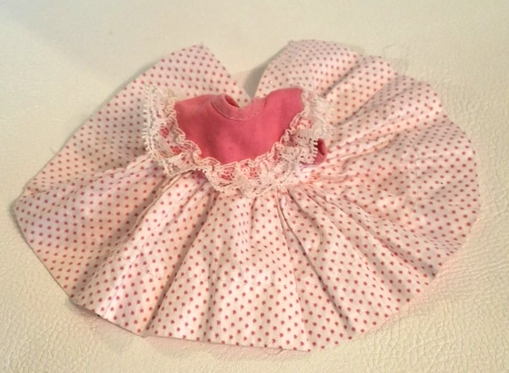 VETEMENTS Vestito bambola vintage fatto a mano rosa pizzo pois 4"