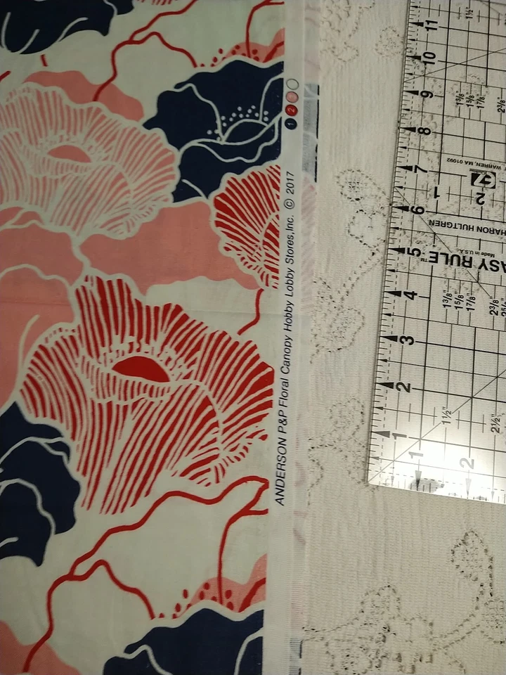 Red Blue Pink Retro Floral Canopy Cotton Quilt Fabric 23"x43" Hobby Lobby - Image 2 of 3