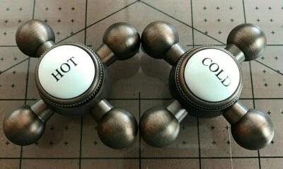 SIGNATURE HARDWARE Tub or Sink Oil Rubbed Bronze and Porcelain Cross Handles, Pair HL-588E (2 1/2")