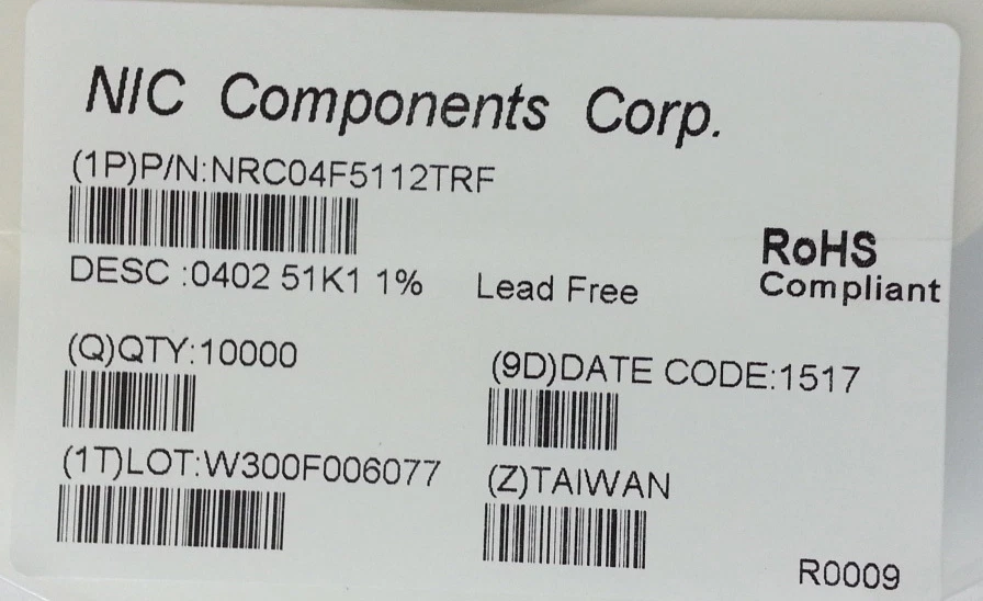 10000 NIC Components NRC04F5112TRF Resistor SMD 51.1K Ohm 0402 1/16W 1% NEW - Image 4 of 4