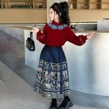 Chinese women Girls Traditional Girls Dress horse-face skirt Hanfu Costume