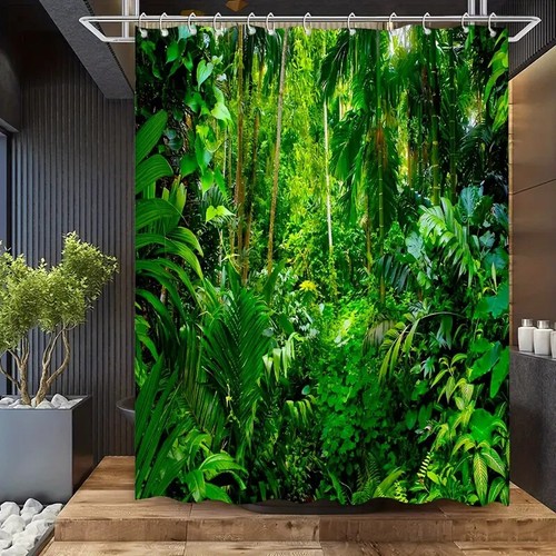Tropical Jungle Forest Shower Curtain Polyester Fabric Not Fading - Picture 5 of 9
