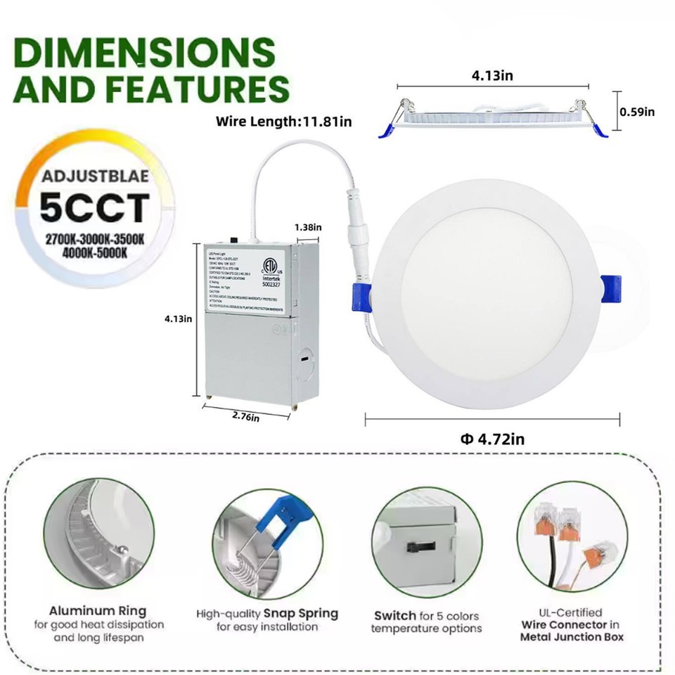 4 inch and 6 inch 5CCT LED Recessed Lighting with Night Light,Can ...