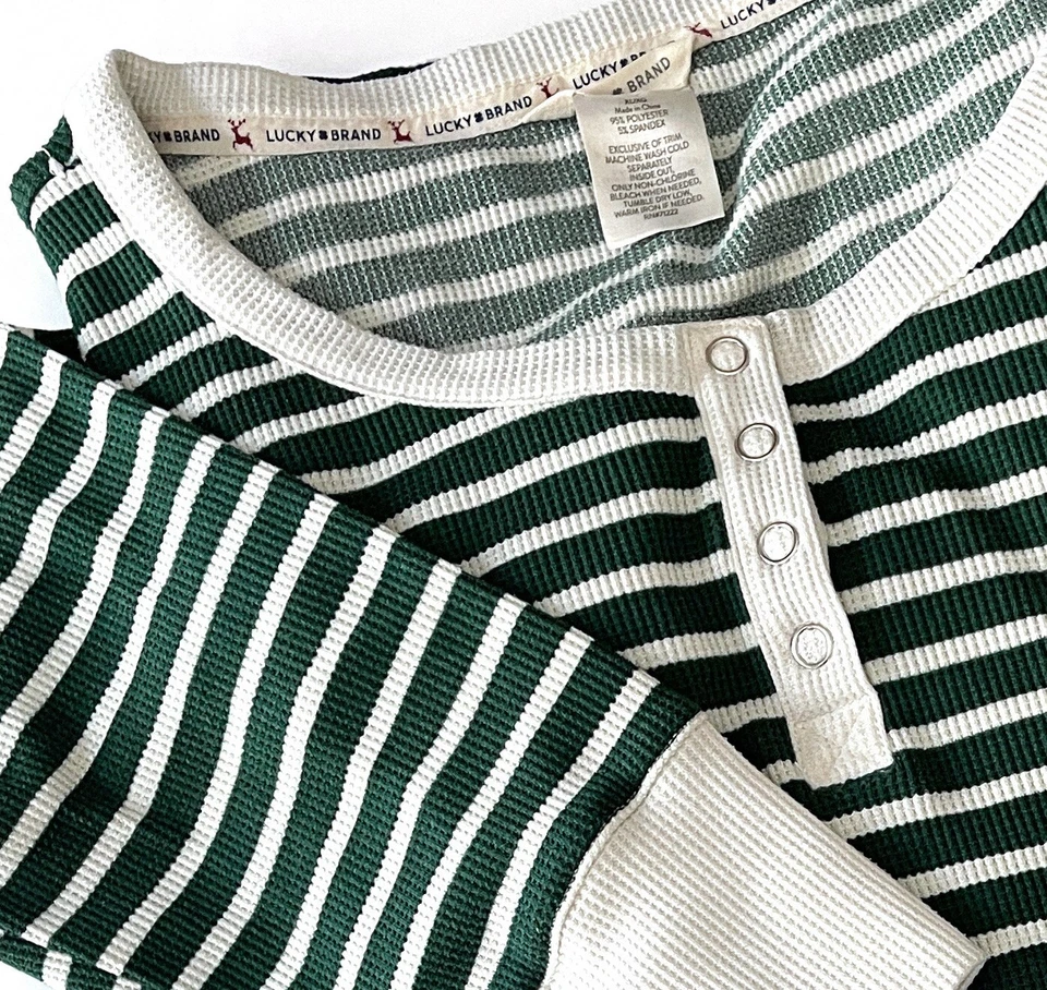 Lucky Brand Stretchy GREEN Striped Pajama Set Size XL Christmas Holiday - Image 2 of 4