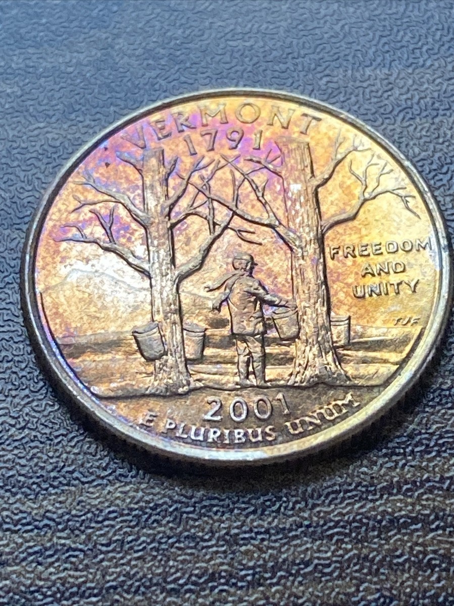 【新品未開封】2001年発行 バーモント州Quarter 1 バンク•ロール 2001-P Vermont Statehood Commemorative Quarter with Painted