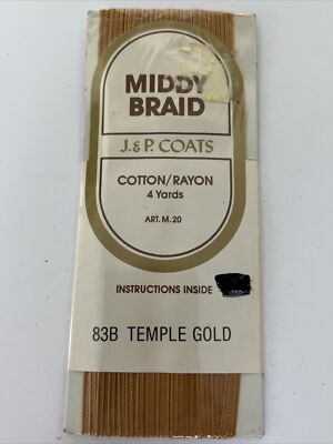 JP Coats Middy Braid Accent Trim Sewing Notions 83B Temple Gold 4 Yards