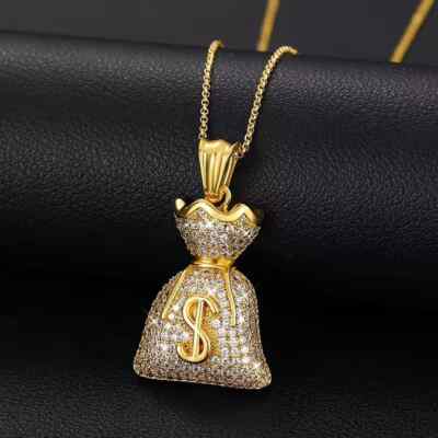 2Ctw Round Real Moissanite Money Bag With Doller Pendant 14K Yellow Gold Plated