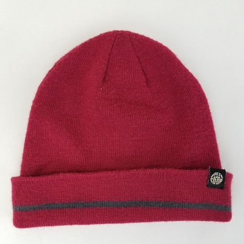 REI Co-op Unisex Wool Blend Winter Beanie Hat Cap Red Knit Gray Stripe One Size