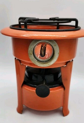 Vintage Enamelware Tabletop Portable Kerosene Cook Stove Orange Camping