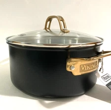 NWT VIKING 4Qt 3-Ply Clad Black & Copper Stainless Steel Soup Pot w/Glass Lid
