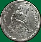 1876-S Seated Liberty Quarter Almost Uncirculated AU Coin, Cleaning #39350