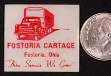 1950's Fostoria Cartage Image-Freight Truck Ohio Matchbook Art Proof MBa1