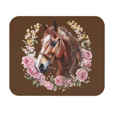 Horse Head Wreath Mouse Pad  Floral Equestrian Desk Mat  Horse Lover Gift