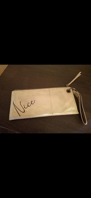 Hobo Naughty Nice Leather Clutch Handbag Purse Silver Gray