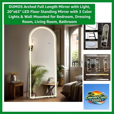 Dimmable Arched Full Length Mirror 20''x63'' - Stylish & Safe for Homes