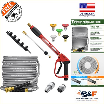 #ad 5000 PSI Pressure Washer Gun and 50FT Kink Resistant Hose High Power Cleaning $163.49
