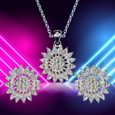 NEUF pendentif soleil + chaîne + boucles d'oreilles véritable argent massif...