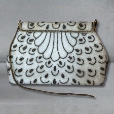 Vintage French Micro Beaded Evening Clutch Art Deco Fan Pattern Cocktail Purse