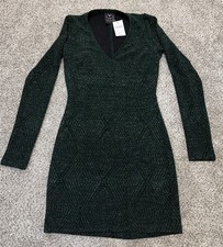 NWT Windsor Hunter Green Sparkle Long Sleeve Plunge V Neck Dress S Formal Prom