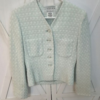 Jaeger Women's Light Blue Lined Short Basic Jacket Pockets Button Front 8