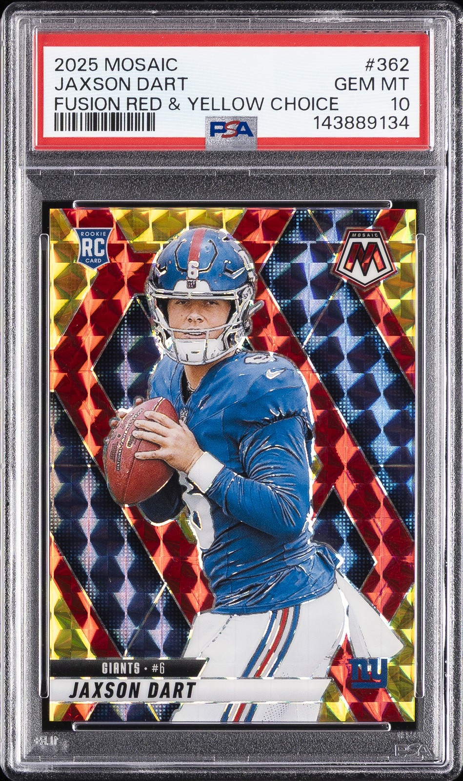 2025 PANINI MOSAIC FUSION RED & YELLOW CHOICE #362 JAXSON DART 32/89 PSA 10