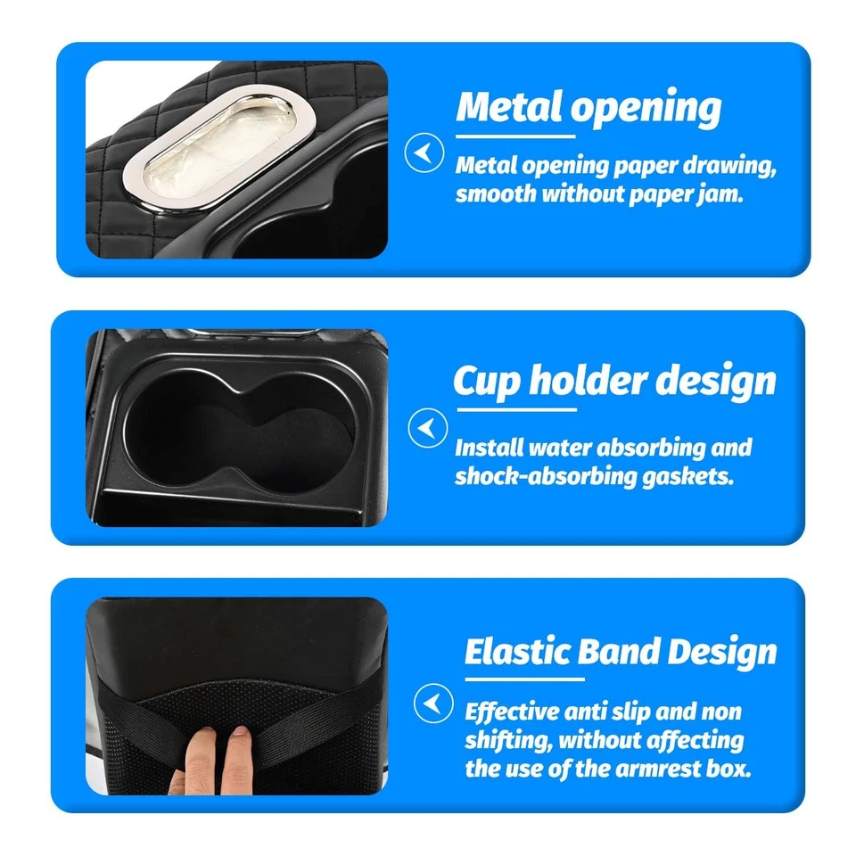 Car Center Console Armrest Pillow Memory Armrest Box Cover with Cup Holder Black — 第 3/4 张图片