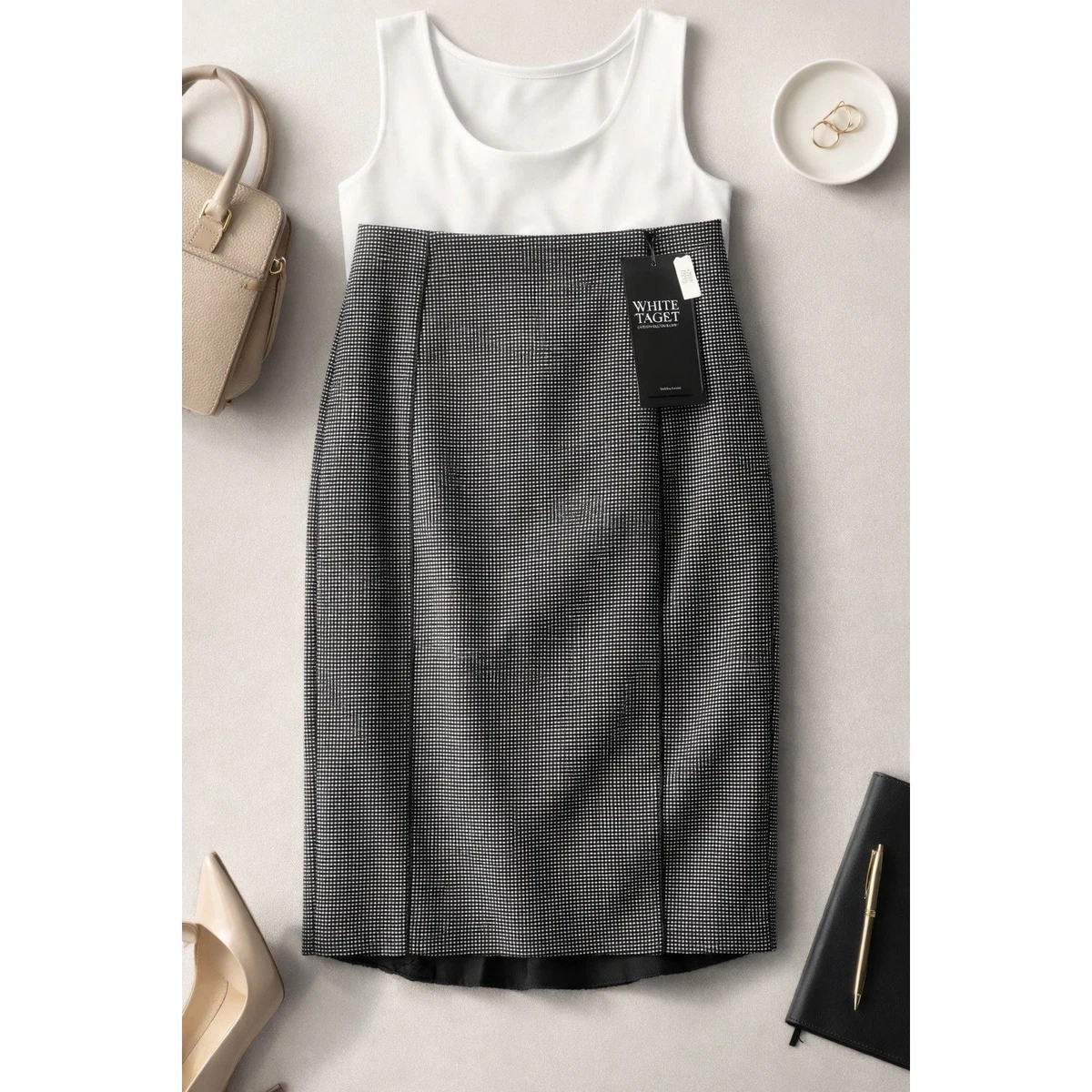 Jupe Femme White House Black Market - Taille 8, Noir à Carreaux, Plis Au Bas