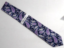 Robert Graham Mens Navy Purple Paisley Floral Silk Necktie Tie