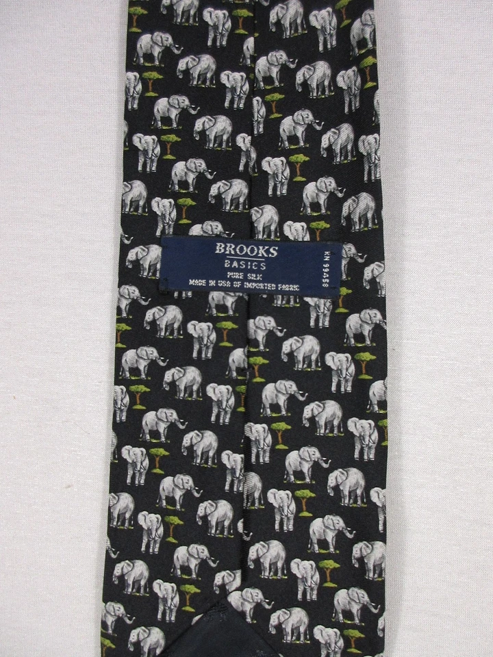 Corbata Brooks Basics Elefantes Para Hombres 100% Seda Cuello Patrón Animal Hecha en EE. UU. Foto 2 de 3