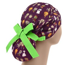 Ponytail Scrub caps, scrub hat, surgical scrub cap, halloween monsters nurse hat