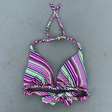 Victoria  s Secret Neon Diagonal Stripe padded Pushup Triangle Halter Bikini Top
