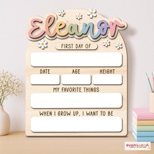 Reusable Wooden First  Last Day of School Sign with Interchangeable Names