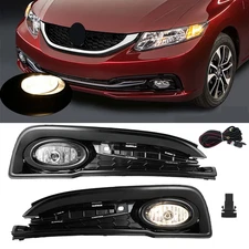 Fits 2013 2014 2015 Honda Civic 4Dr Sedan Bumper Fog Lights Pair Fog Lamps LH RH