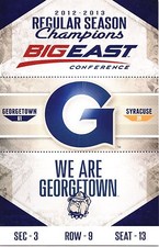 2012-13 GEORGETOWN HOYAS VS SYRACUSE EAST CHAMPIONSHIP GAME TICKET STUB BSKBALL