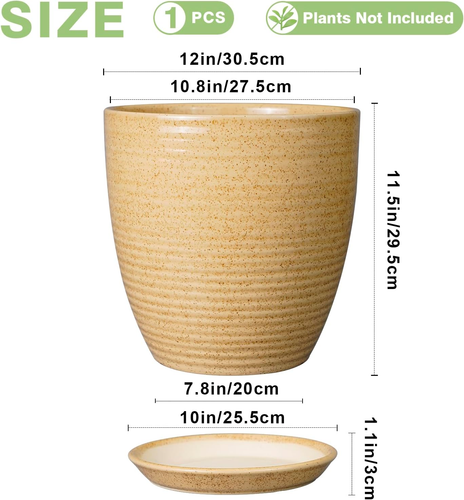 Ceramic Plant Pot 12 Inch - Large Planter for Indoor Plants Outdoor Flower Pot w - Picture 3 of 12