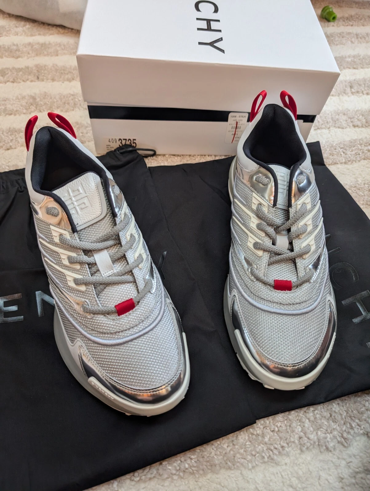 Givenchy — NIB Givenchy GIV 1 Mens Metallic Silver Leather Mesh Low-Top Sneakers 11 44 New