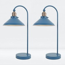 Image of Set of 2 Modern Retro Mirage Blue Table Lamps Bedside Lights Task Desk