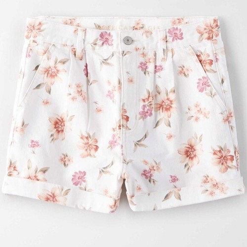 AMERICAN EAGLE shorts 10 NWOT white floral denim jean mom short floral pink  tan | eBay