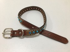 Nocona Child Brown Leather Calf-Hair  Blue Crystals Western Belt Size XL UNISEX