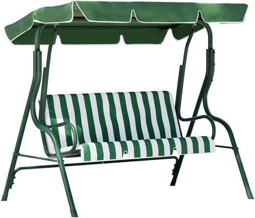 Outdoor Swing Chair Garden Bench Furniture Canopy 3 Seater White Green - Picture 7 of 7