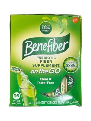 Benefiber Prebiotic Fiber On The Go Taste Free Supplement 36 Stick Pack 5.04 oz