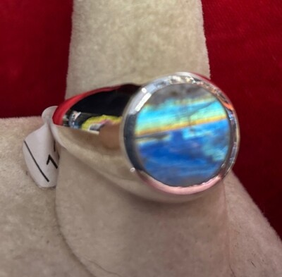 Herren Sterlingsilber Ring Größe 12 Regenbogen Mondstein