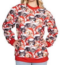 Funny Woman's Cats All-Over Sublimated Ugly Christmas Sweater
