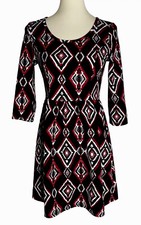 Trendyland Fit & Flare Dress Womens Medium Geometric Red Black  Print