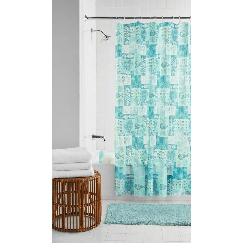 Coastal Blue Vinyl Shower Curtain Seaside Ocean Nautical PEVA Chloride Free Gift - Image 3 of 3