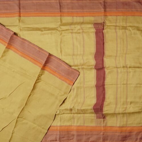 Sari beige vintage 100 % soie pure tissé à la main sari du sud de l'Inde 6 ans tissu artisanal - Photo 1/6