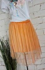 NEU "LINDSAY" ITALY CHIC MESH TÜLL NETZ ROCK KNIELANG NEON ORANGE 36-40