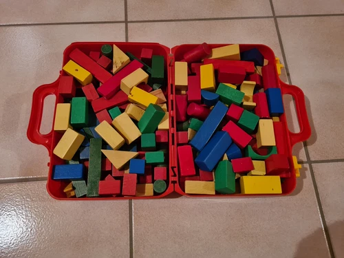 Bauklötze, Holzspielzeug, Bunte Bausteine, Große Menge mit Aufbewahrungsbox