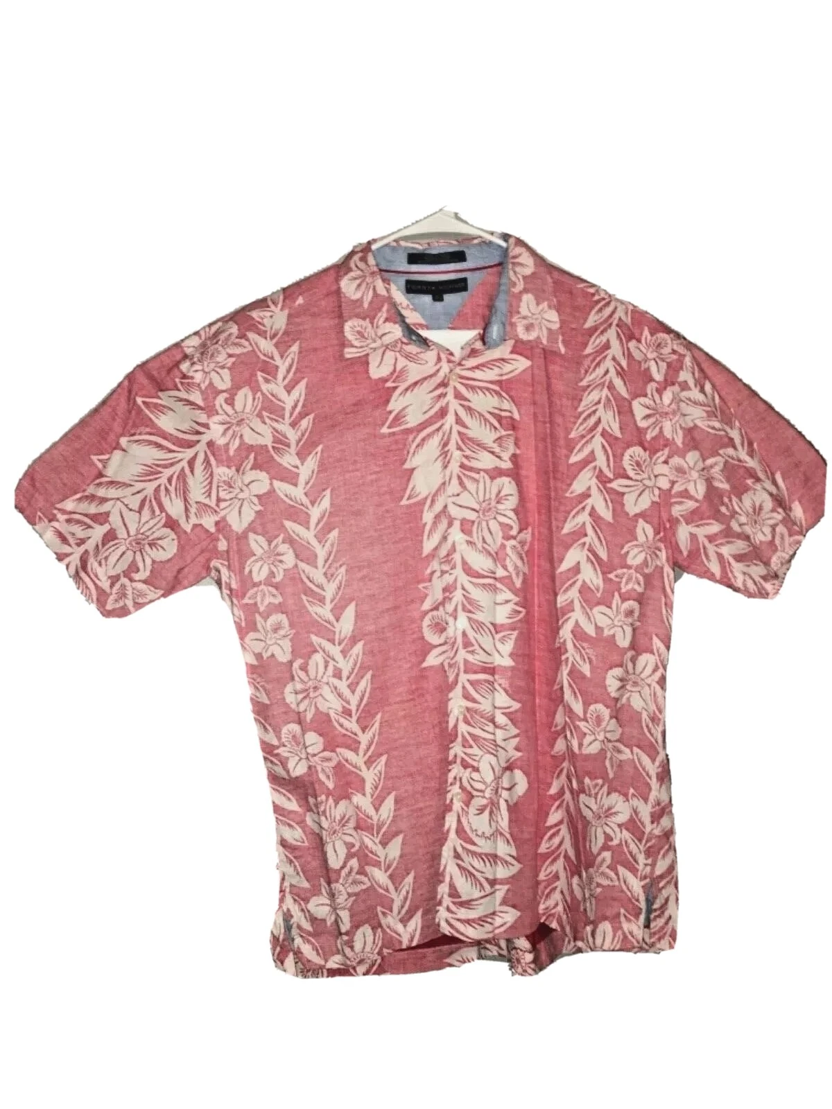 Tommy Hilfiger Hawaiian Camp Shirt Rare Inside-Out Red Floral Pattern XL Beach